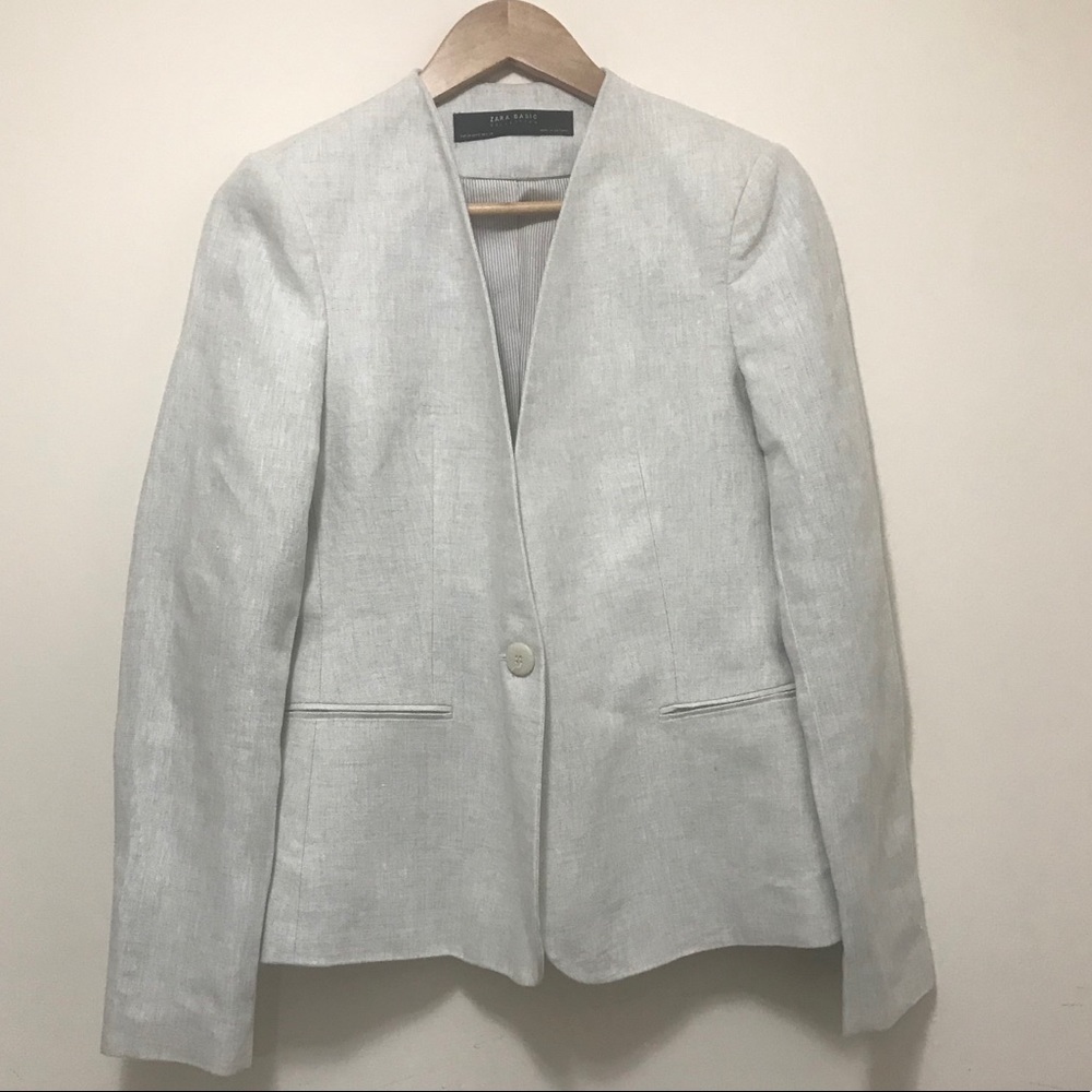Zara Beige Linen Blazer Jacket Suit. Size 6